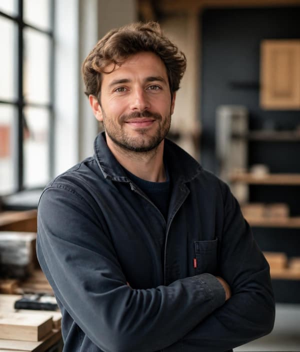 Un artisan dans son atelier, au milieu de ses outils